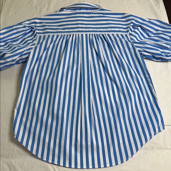 AYR The Capeside Athens Blue Striped Puff Sleeve Popover Blouse Size S - Picture 7 of 11